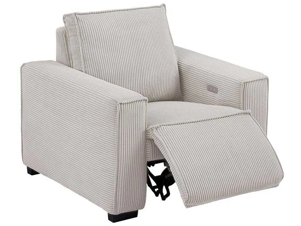 Elektrische Relaxfauteuil Van Lichtgrijs Ribfluweel Amelio-Vente-unique Clearance