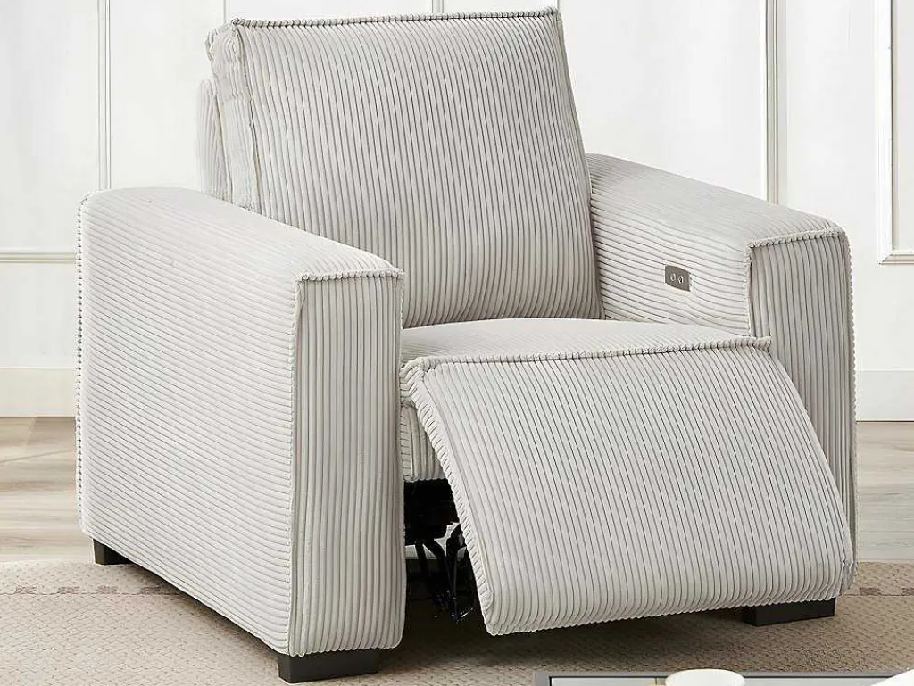 Elektrische Relaxfauteuil Van Lichtgrijs Ribfluweel Amelio-Vente-unique Clearance