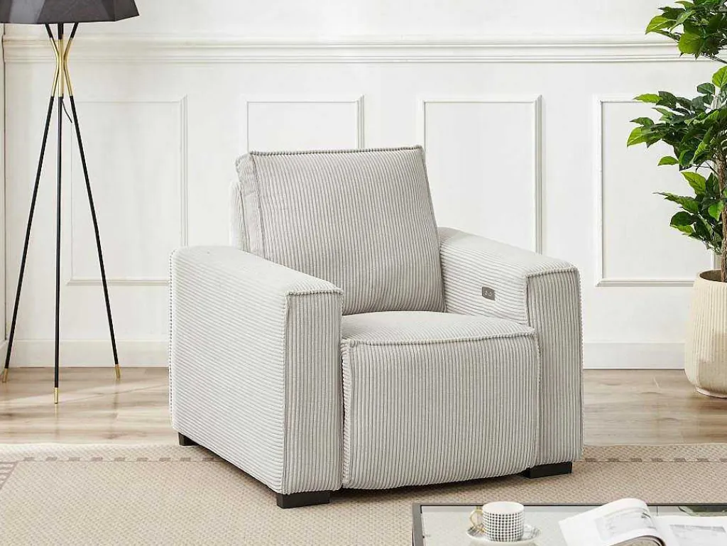 Elektrische Relaxfauteuil Van Lichtgrijs Ribfluweel Amelio-Vente-unique Clearance