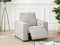 Elektrische Relaxfauteuil Van Lichtgrijs Ribfluweel Amelio-Vente-unique Clearance