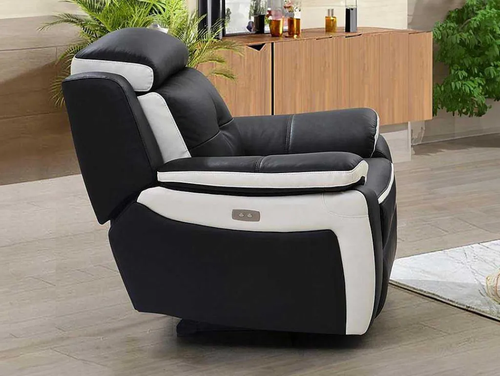 Elektrische Relaxfauteuil Van Leer Angelique - Zwart/ Wit-Vente-unique Hot