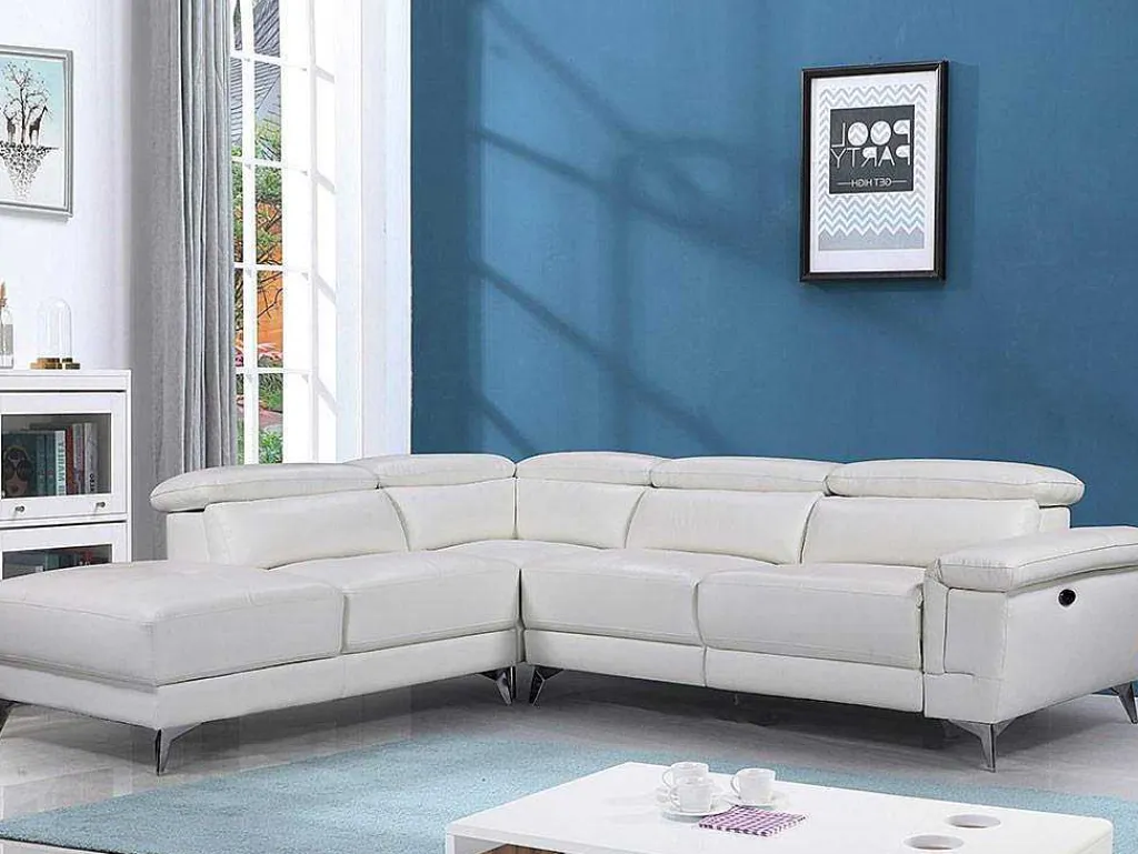 Elektrische Relaxhoekbank Van Leer Pascaline - Ivoor - Hoek Links-LINEA SOFA Discount