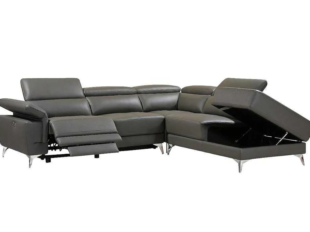 Elektrische Relaxhoekbank Van Leer Pascaline - Antraciet - Hoek Rechts-LINEA SOFA New