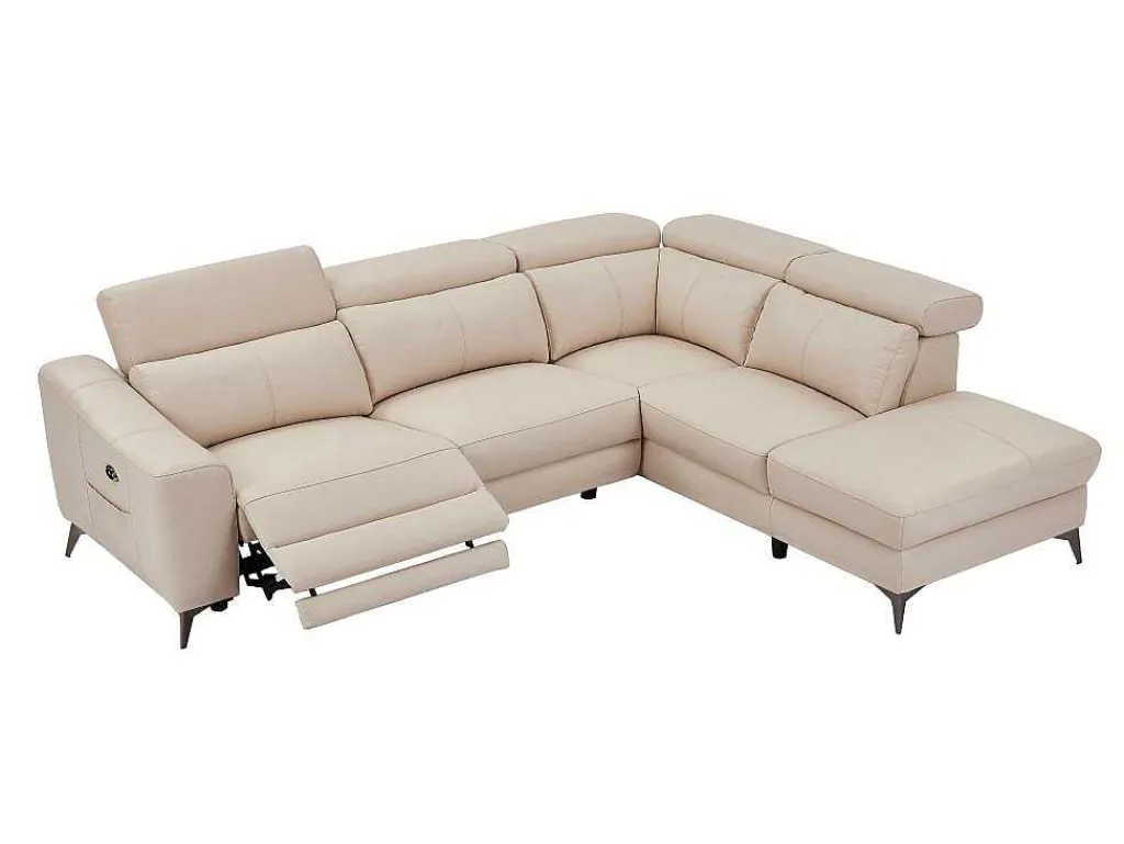 Elektrische Relaxhoekbank Met Rechtse Hoek Cremewit Leder Forlo-Vente-unique