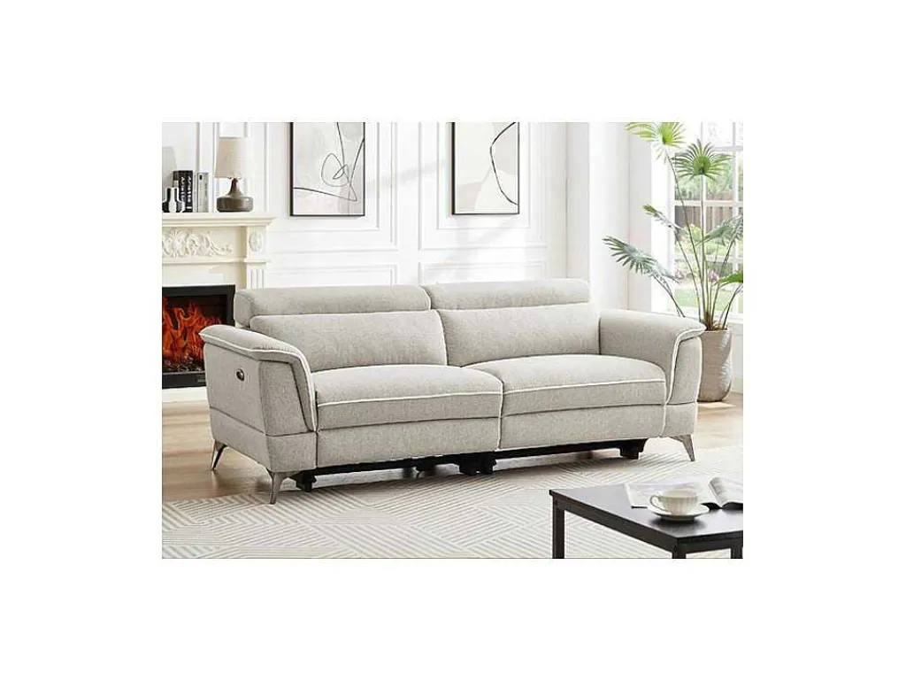 Elektrische Relax-Zitbank Met 3 Plaatsen In Beige Stof Macari-Vente-unique Outlet