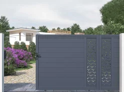 Elektrische Schuifpoort Van Aluminium Met Motieven - Halfopengewerkt - L.416 X H.180 Cm - Antraciet - Gregor-EXPERTLAND Outlet