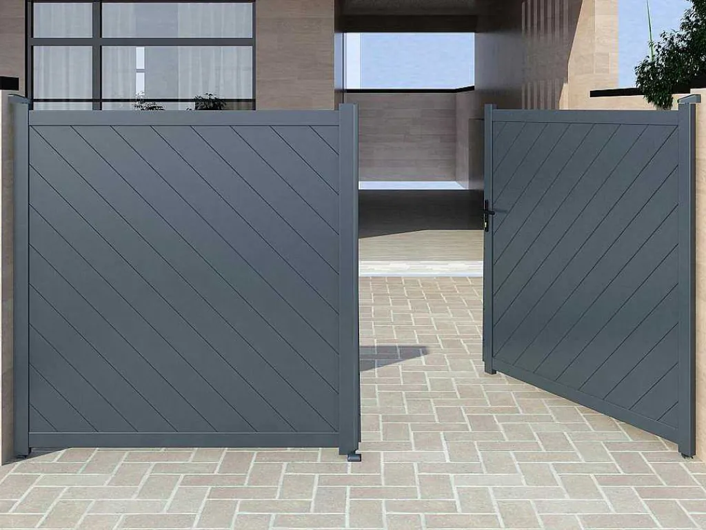 Elektrische Vleugelpoort - Vol Aluminium - L350 X H160 Cm - Antraciet - Zerano-EXPERTLAND Outlet