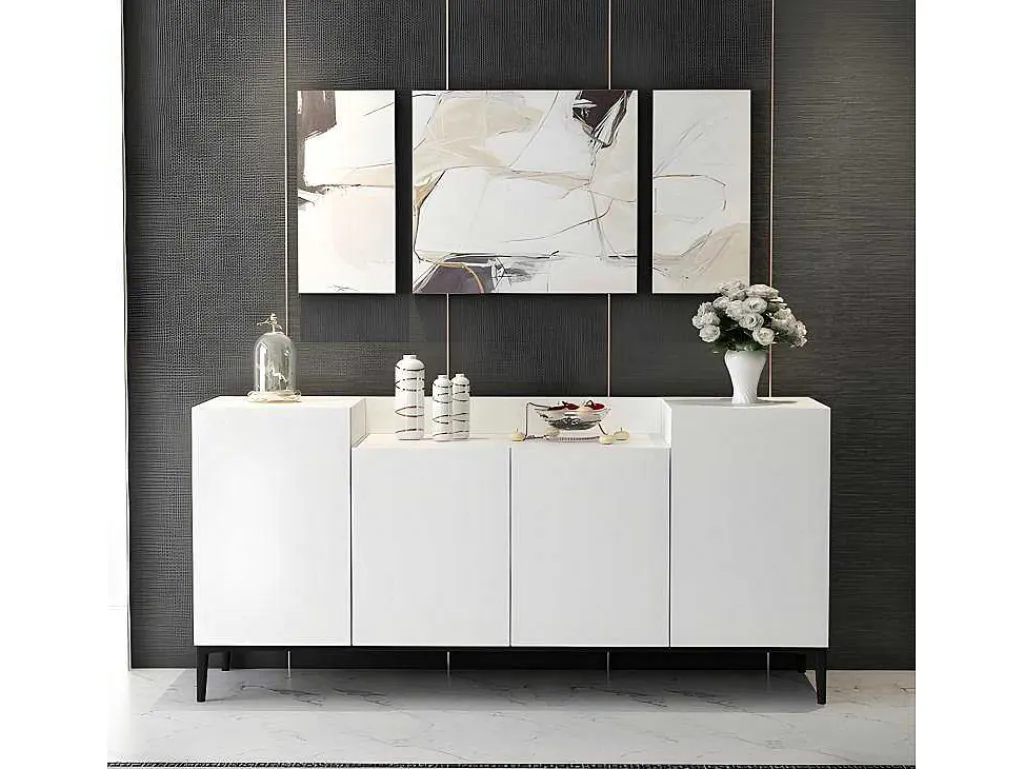 Ellaria Multifunctioneel Kabinet, Wit, Zwart, 160X42X75 Cm, Epikasa-Homemania New