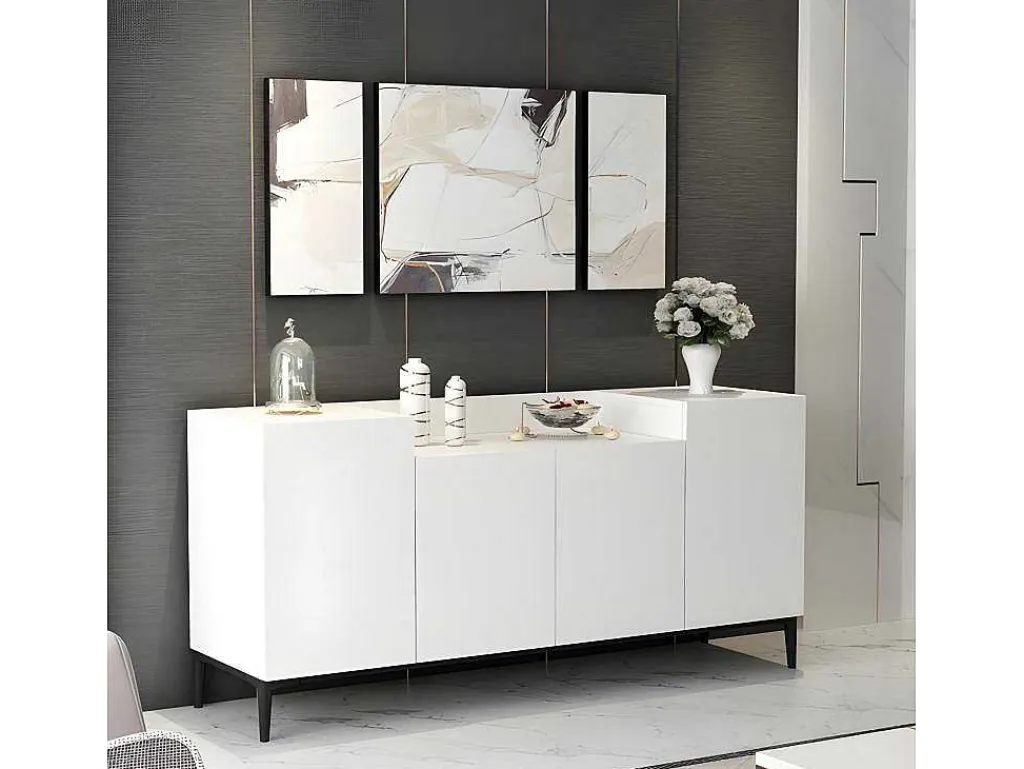 Ellaria Multifunctioneel Kabinet, Wit, Zwart, 160X42X75 Cm, Epikasa-Homemania New