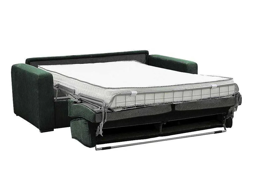 Express-Driezitsslaapbank Van Groen Ribfluweel - Bed 140 Cm - Matras 18 Cm - Mondovi-Vente-unique Sale