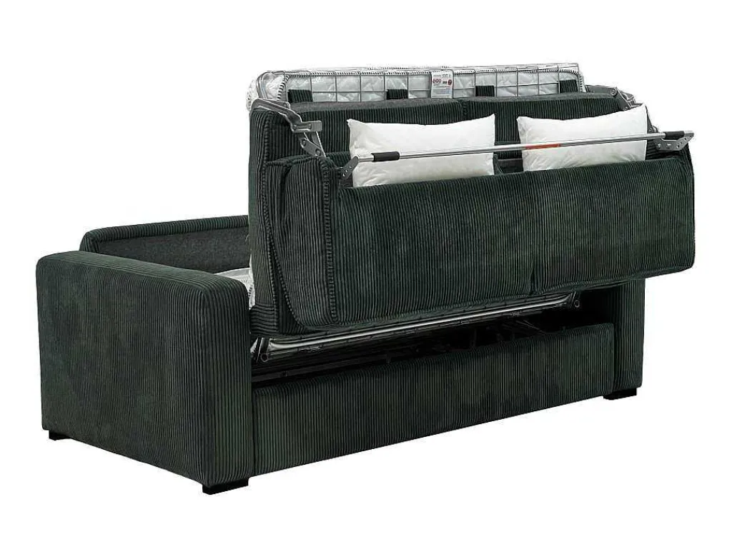 Express-Driezitsslaapbank Van Groen Ribfluweel - Bed 140 Cm - Matras 18 Cm - Mondovi-Vente-unique Sale