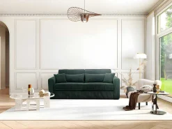 Express-Driezitsslaapbank Van Groen Ribfluweel - Bed 140 Cm - Matras 18 Cm - Mondovi-Vente-unique Sale