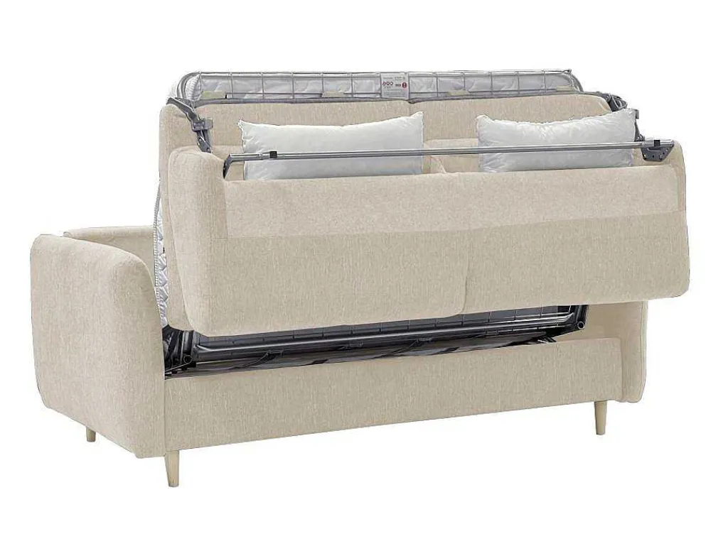 Express-Driezitsslaapbank Van Beige Stof - Bed Met Brede Latten 140 Cm - Matras 14 Cm Arcadia-Vente-unique Hot