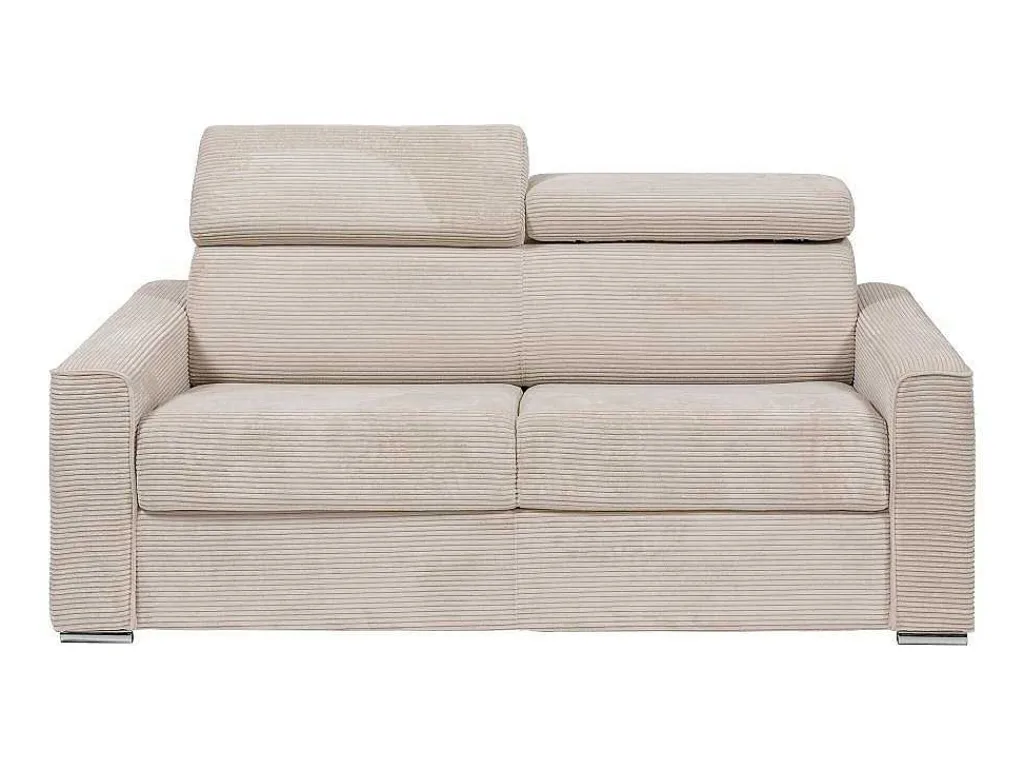 Express-Driezitsslaapbank Van Beige Ribfluweel - Bed Met Brede Latten 140 Cm - Matras 18 Cm - Vizir-Vente-unique Sale
