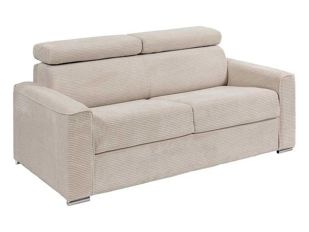 Express-Driezitsslaapbank Van Beige Ribfluweel - Bed Met Brede Latten 140 Cm - Matras 18 Cm - Vizir-Vente-unique Sale