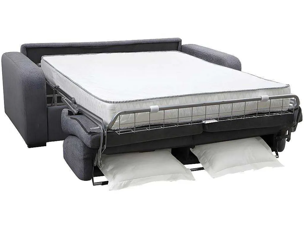 Express-Driezitsslaapbank Van Antracietgrijze Stof - Bed Met Brede Latten 140 Cm - Matras 22 Cm - Bevis-Vente-unique Outlet