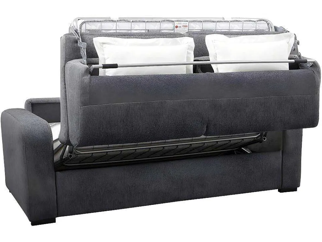 Express-Driezitsslaapbank Van Antracietgrijze Stof - Bed Met Brede Latten 140 Cm - Matras 22 Cm - Bevis-Vente-unique Outlet