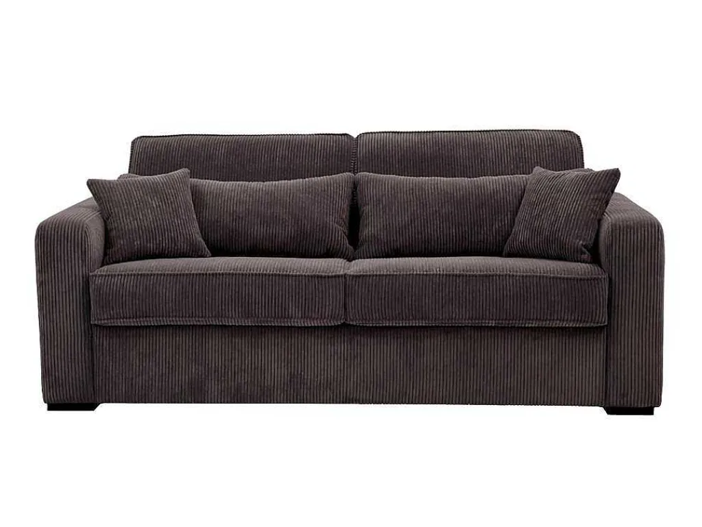 Express-Driezitsslaapbank Van Bruin Ribfluweel - Bed 140 Cm - Matras 18 Cm - Mondovi-Vente-unique Outlet