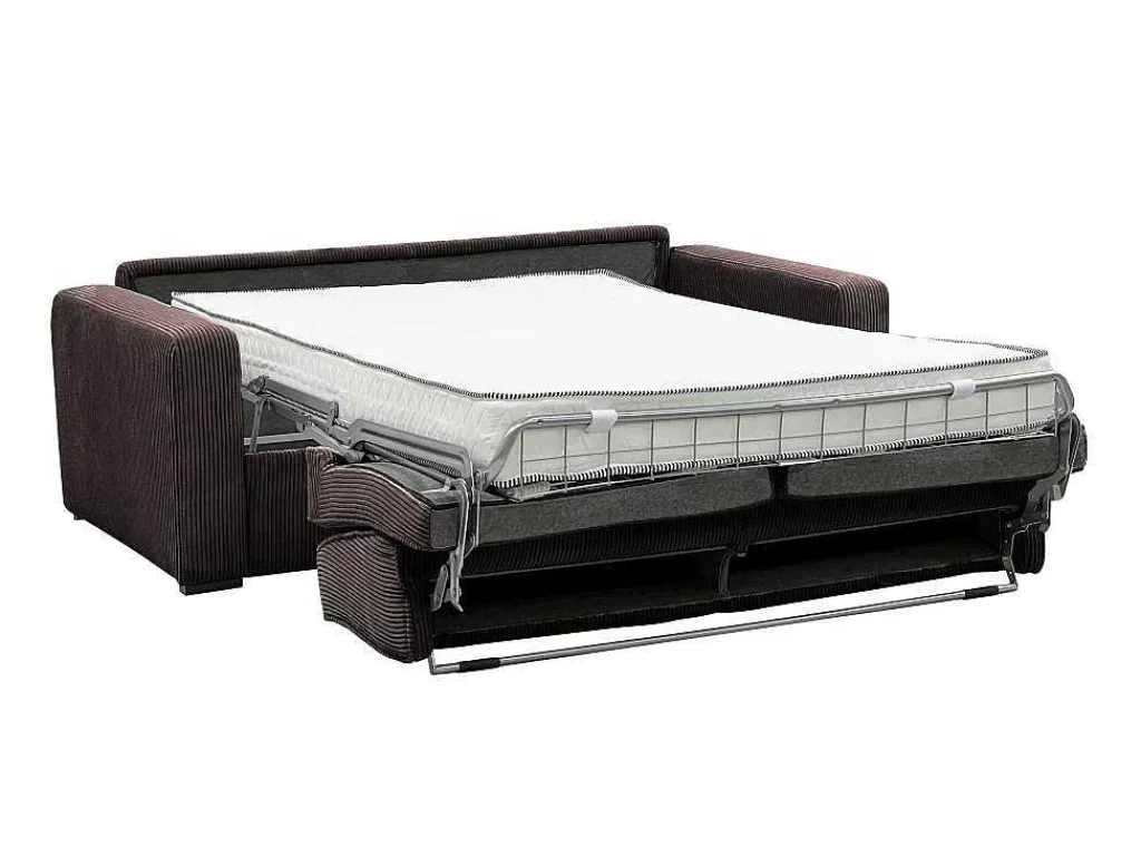 Express-Driezitsslaapbank Van Bruin Ribfluweel - Bed 140 Cm - Matras 18 Cm - Mondovi-Vente-unique Outlet