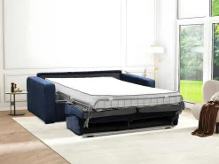 Express-Vierzitsslaapbank Van Blauw Ribfluweel - Bed 160 Cm - Matras 18 Cm - Mondovi-Vente-unique Best