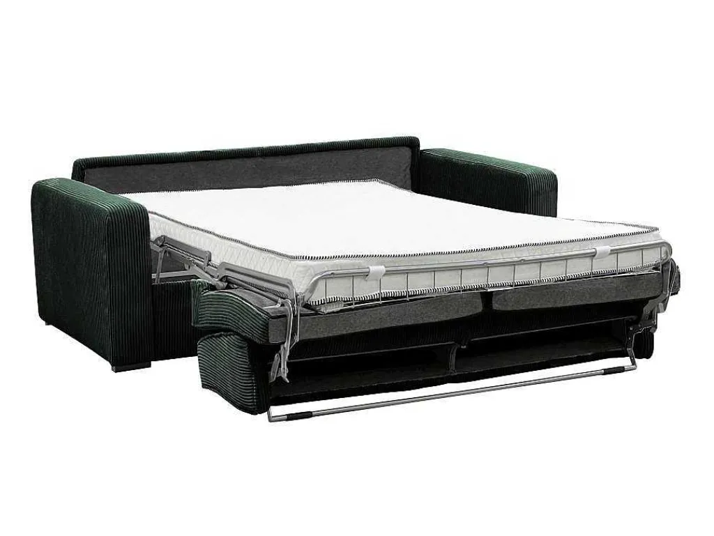 Express-Vierzitsslaapbank Van Groen Ribfluweel - Bed 160 Cm - Matras 18 Cm - Mondovi-Vente-unique