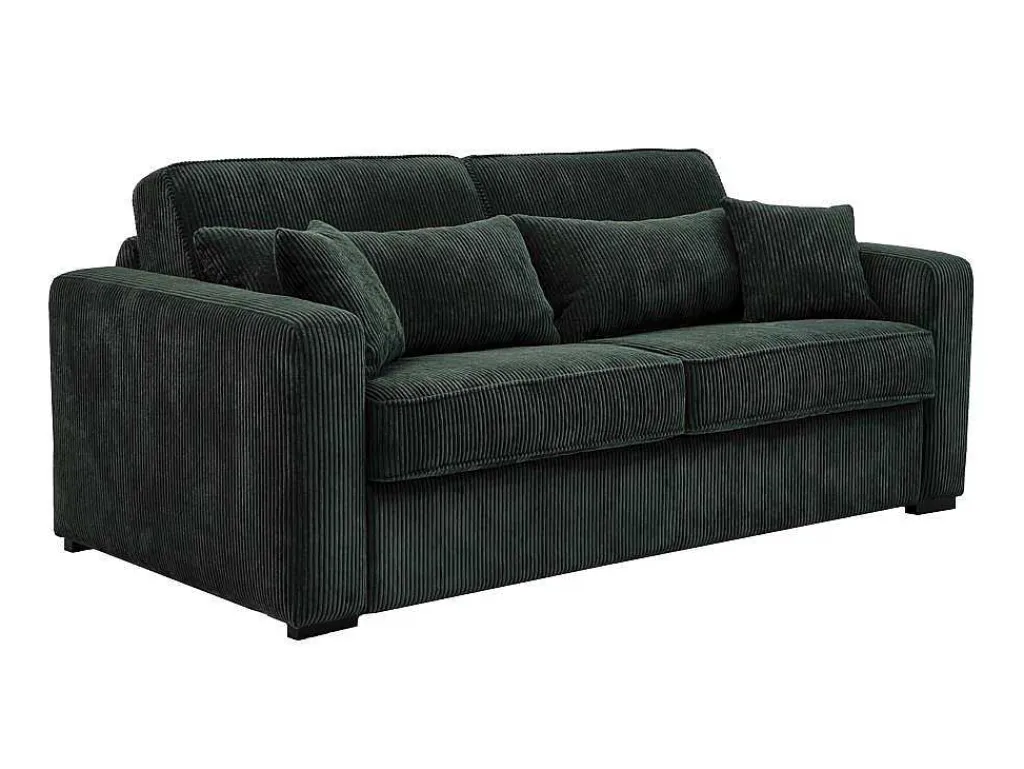 Express-Vierzitsslaapbank Van Groen Ribfluweel - Bed 160 Cm - Matras 18 Cm - Mondovi-Vente-unique