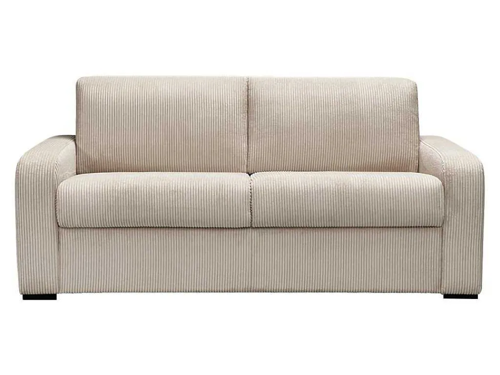 Express-Vierzitsslaapbank Van Beige Ribfluweel - Bed Met Brede Latten 160 Cm - Matras 18 Cm - Bevis-Vente-unique Outlet