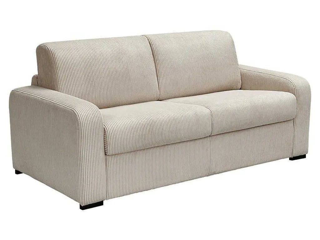 Express-Vierzitsslaapbank Van Beige Ribfluweel - Bed Met Brede Latten 160 Cm - Matras 18 Cm - Bevis-Vente-unique Outlet