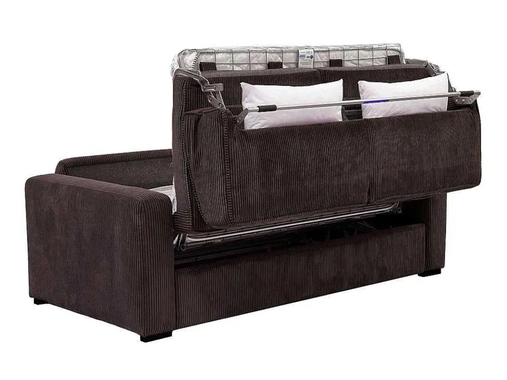 Express-Vierzitsslaapbank Van Bruin Ribfluweel - Bed 160 Cm - Matras 18 Cm - Mondovi-Vente-unique Hot