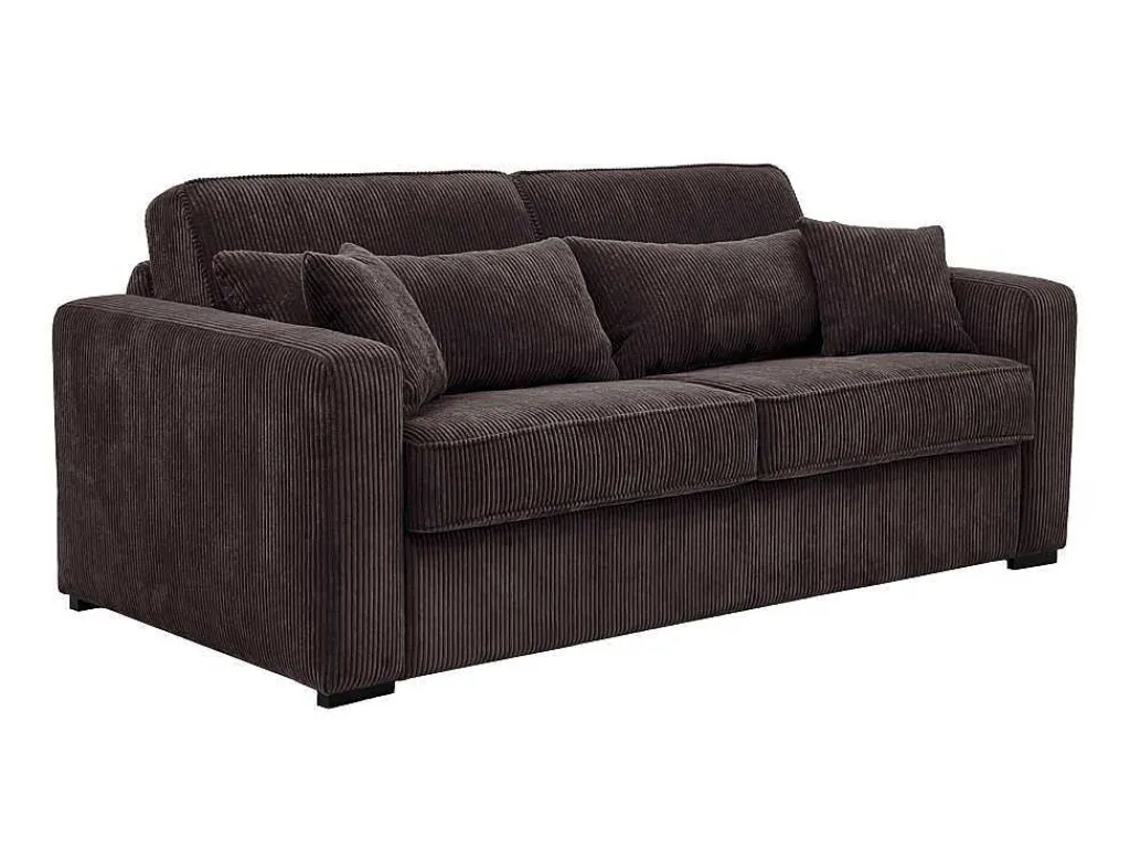 Express-Vierzitsslaapbank Van Bruin Ribfluweel - Bed 160 Cm - Matras 18 Cm - Mondovi-Vente-unique Hot