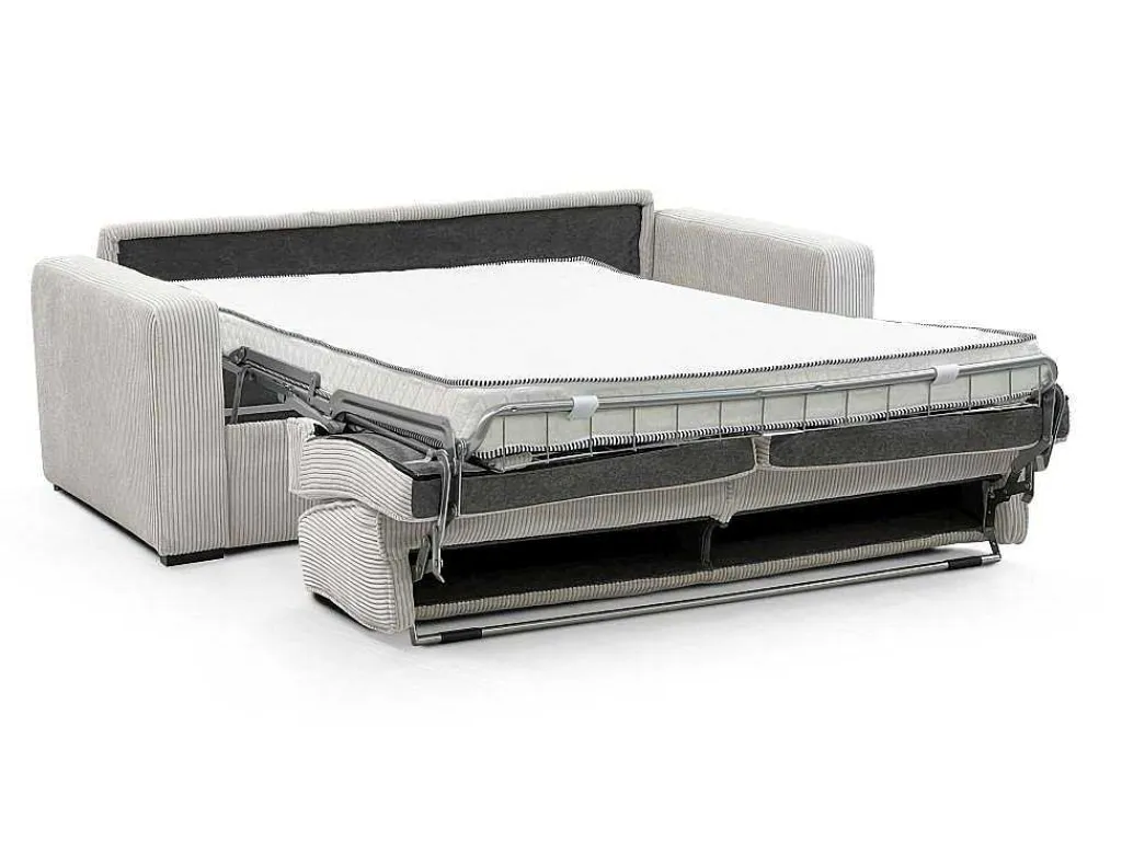 Express-Vierzitsslaapbank Van Beige Ribfluweel - Bed Met Brede Latten 160 Cm - Matras 14 Cm - Mondovi-Vente-unique Best