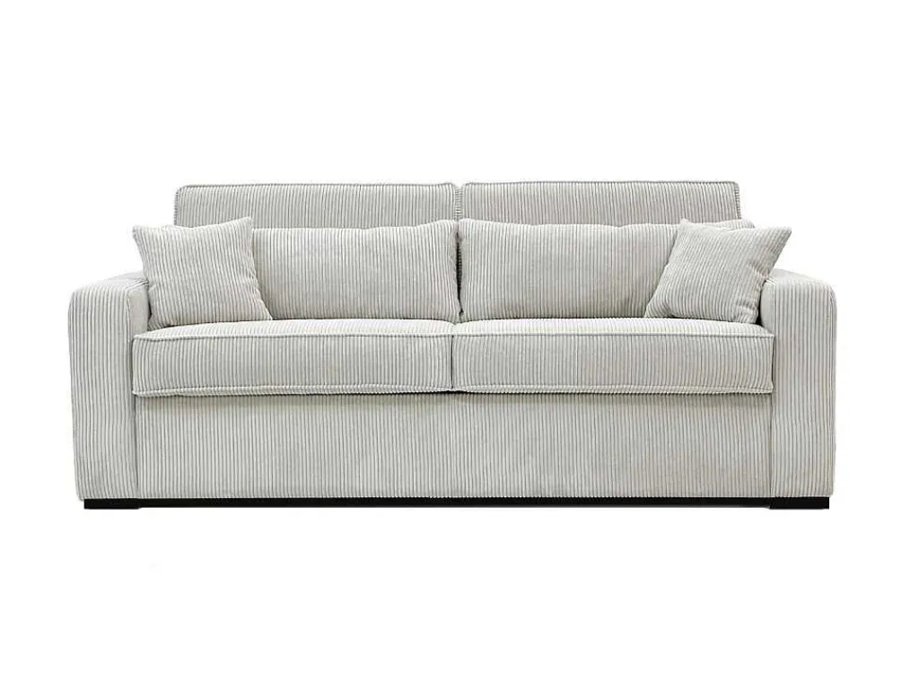 Express-Vierzitsslaapbank Van Beige Ribfluweel - Bed Met Brede Latten 160 Cm - Matras 14 Cm - Mondovi-Vente-unique Best
