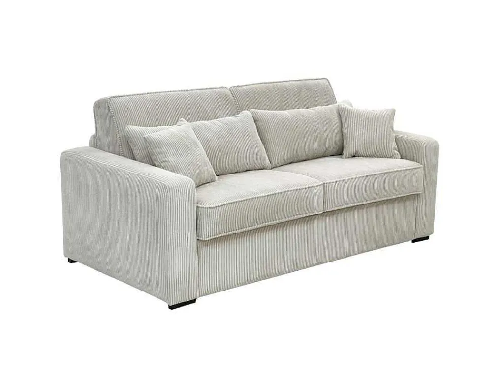 Express-Vierzitsslaapbank Van Beige Ribfluweel - Bed Met Brede Latten 160 Cm - Matras 14 Cm - Mondovi-Vente-unique Best