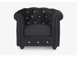 Fauteuil Chesterfield - Fluweel - Zwart Met Kristallen Knopen-Vente-unique New
