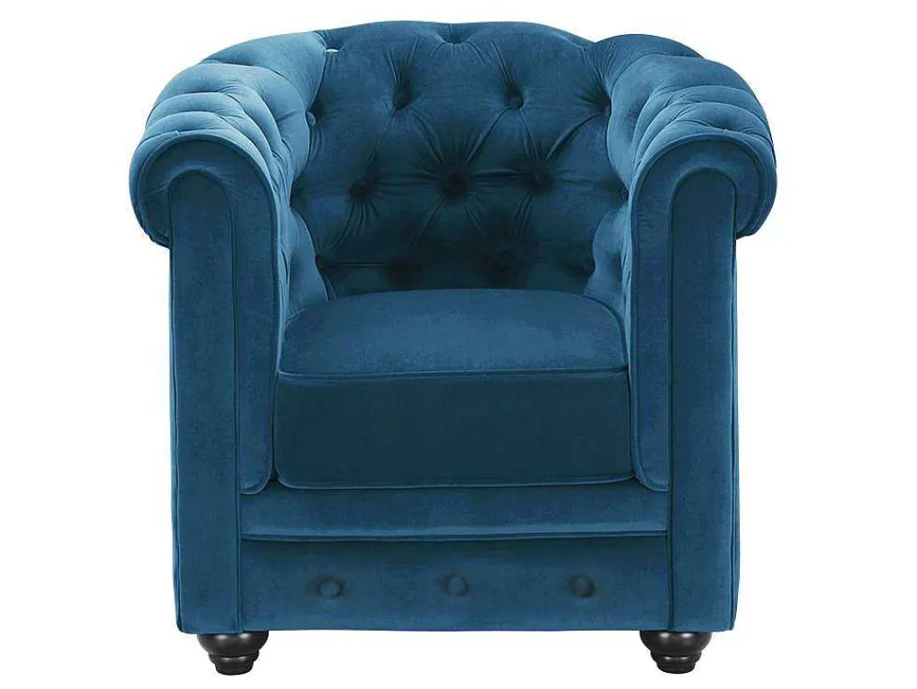 Fauteuil Chesterfield - Fluweel - Eend Blauw-Vente-unique Discount