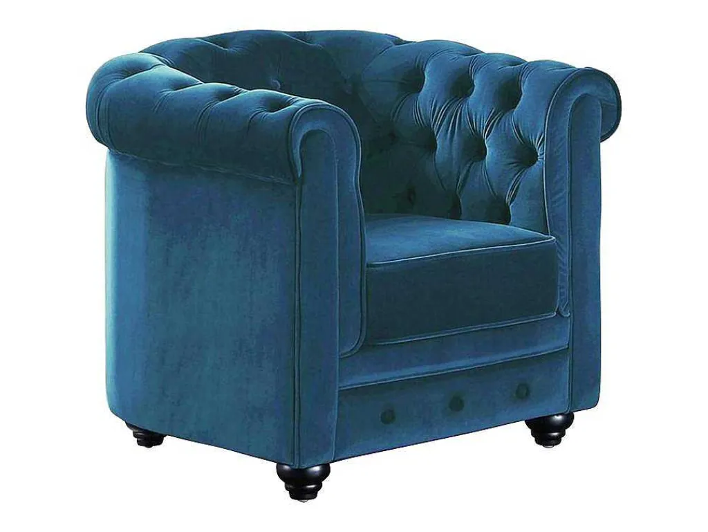Fauteuil Chesterfield - Fluweel - Eend Blauw-Vente-unique Discount