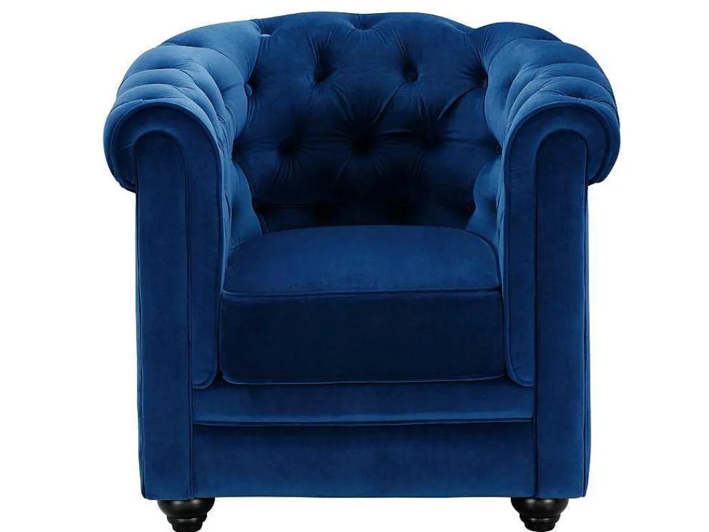 Fauteuil Chesterfield - Fluweel - Koningsblauw-Vente-unique Outlet