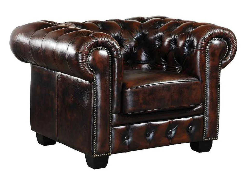Fauteuil Chesterfield Brenton 100% Buffelleer - Bruin Tinten-LINEA SOFA Online