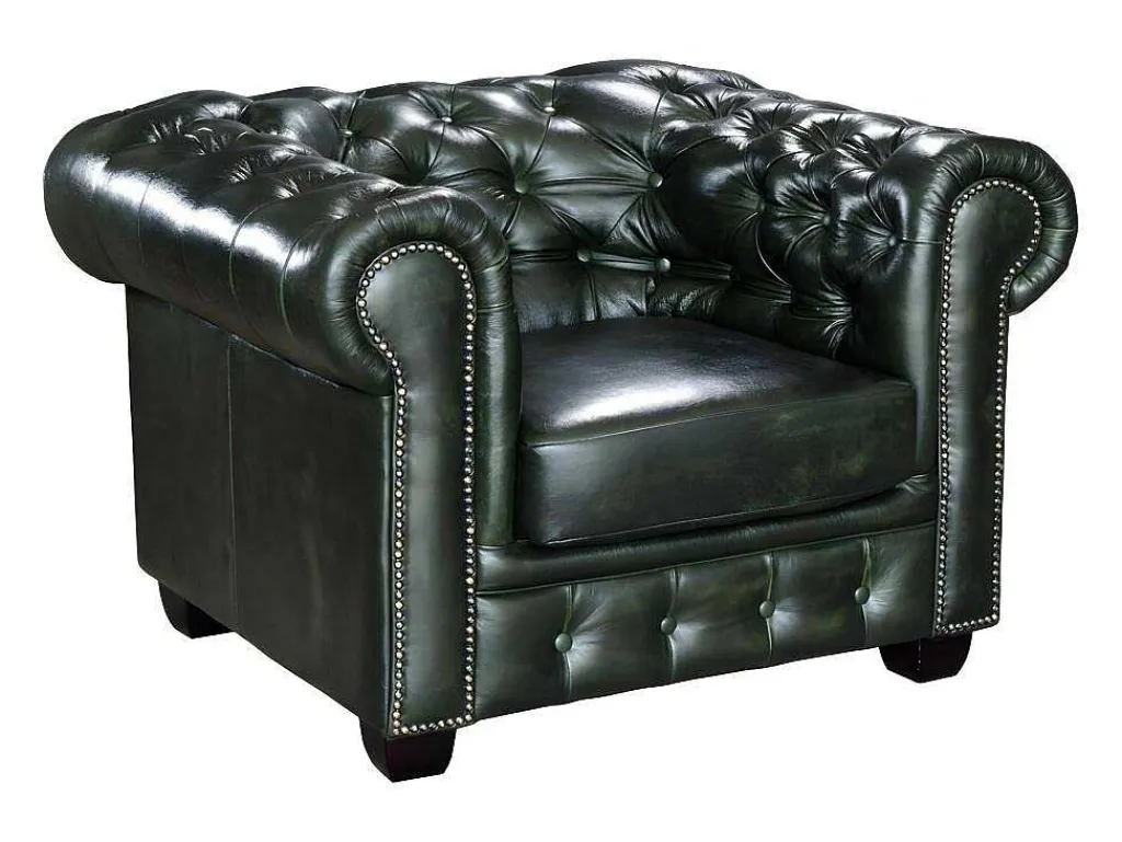 Fauteuil Chesterfield Brenton 100% Buffelleer - Empire Groen-LINEA SOFA Outlet