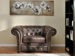 Fauteuil Chesterfield Clotaire Van 100% Leer Met Lived-In Aspect-Vente-unique Discount