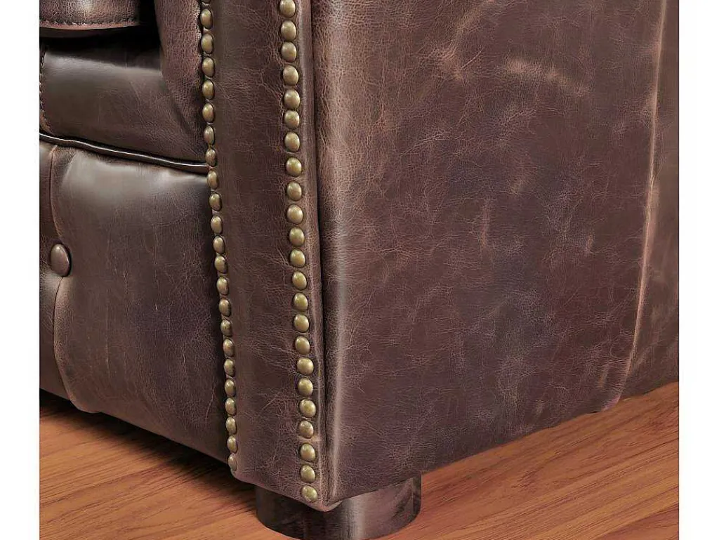 Fauteuil Chesterfield Clotaire Van 100% Leer Met Lived-In Aspect-Vente-unique Discount