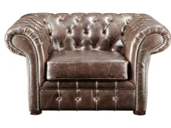 Fauteuil Chesterfield Clotaire Van 100% Leer Met Lived-In Aspect-Vente-unique Discount