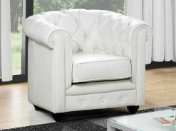 Fauteuil Chesterfield Van Kunstleer - Wit-Vente-unique Hot