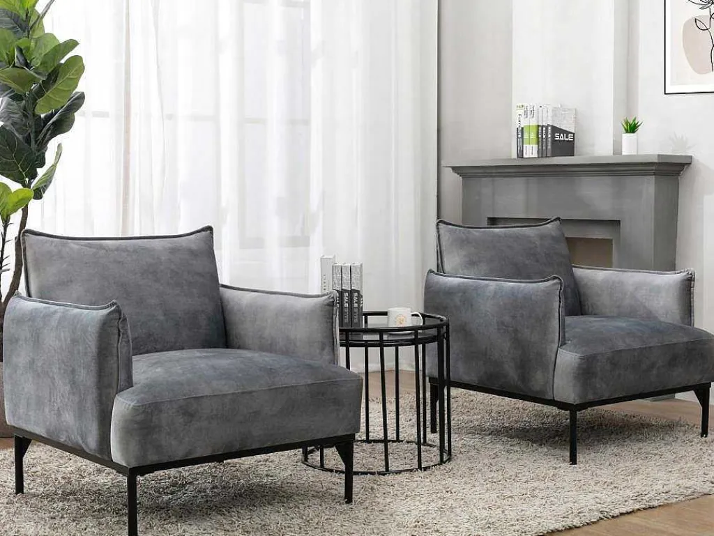 Fauteuil Grijs Fluweel Joel-Vente-unique New