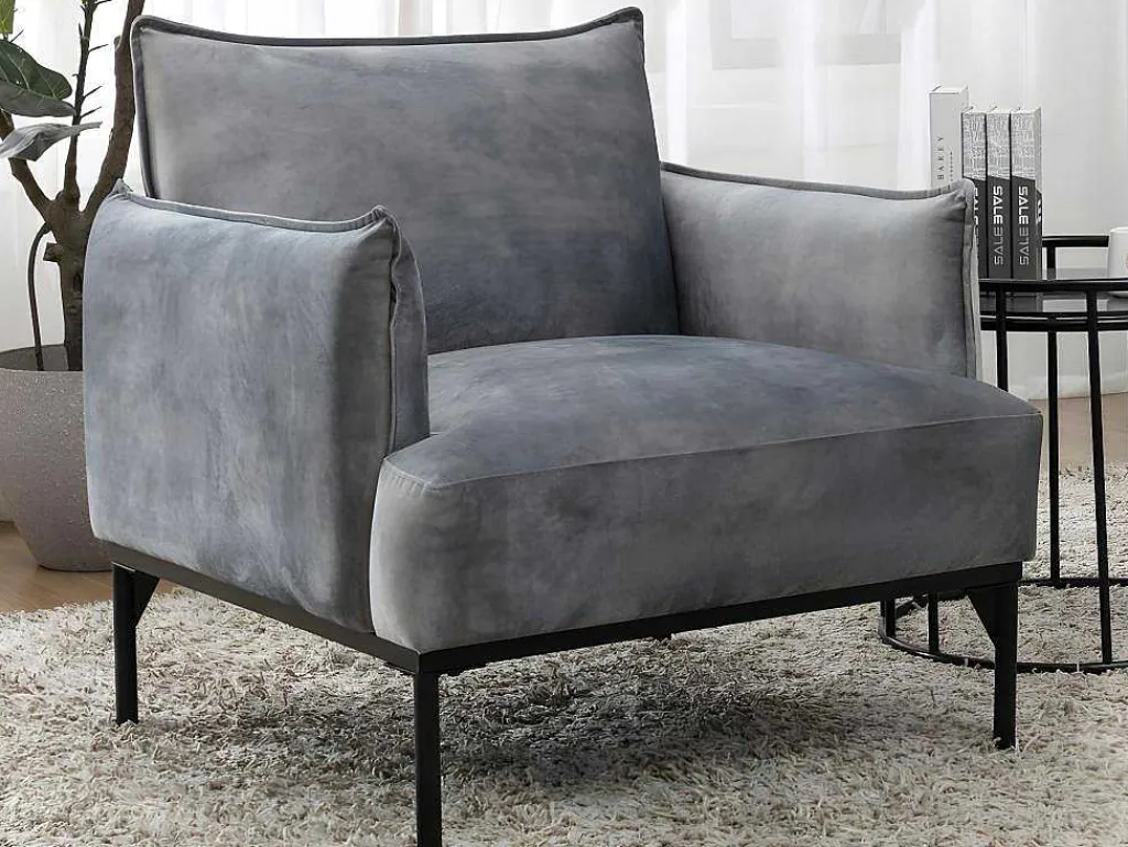 Fauteuil Grijs Fluweel Joel-Vente-unique New