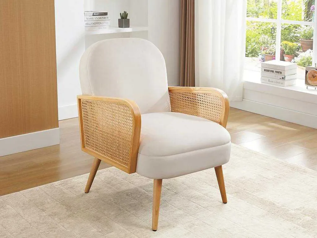 Fauteuil In Beige Fluweel Onani-Vente-unique Best