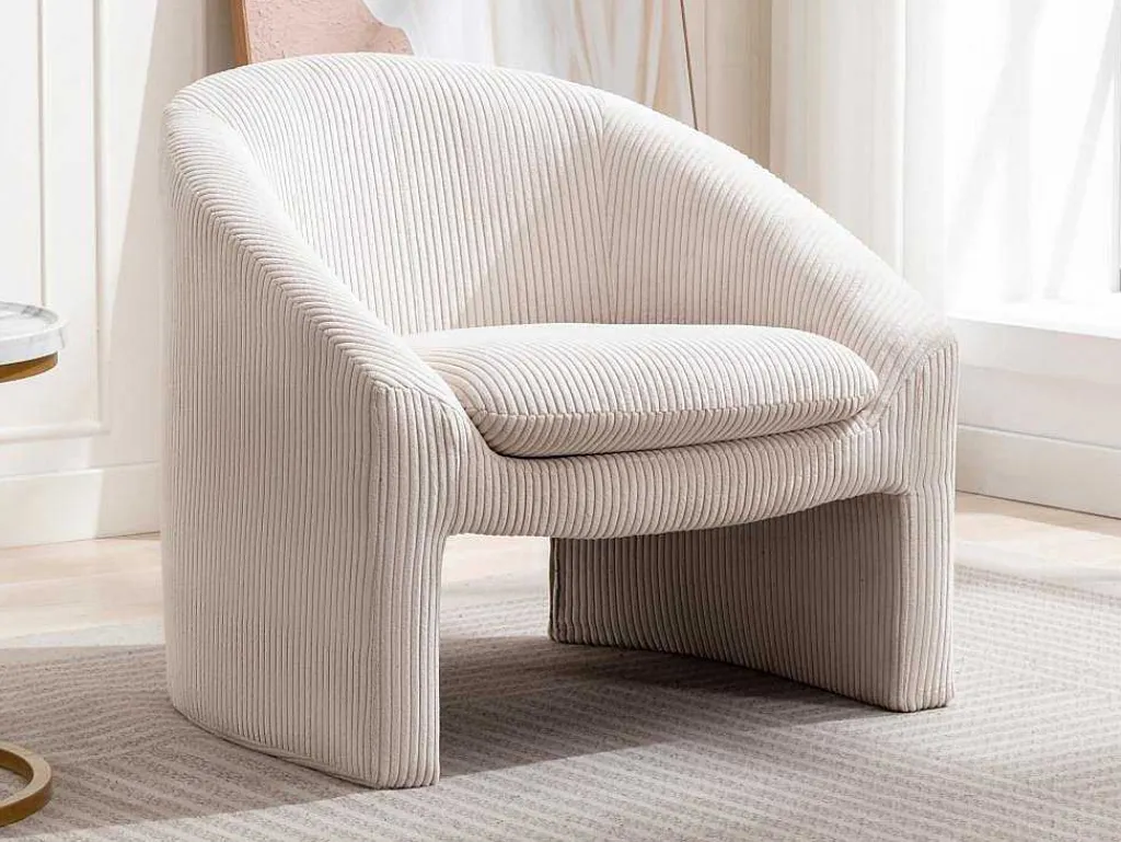 Fauteuil In Gebroken Wit Ribfluweel Ossana-Vente-unique Clearance