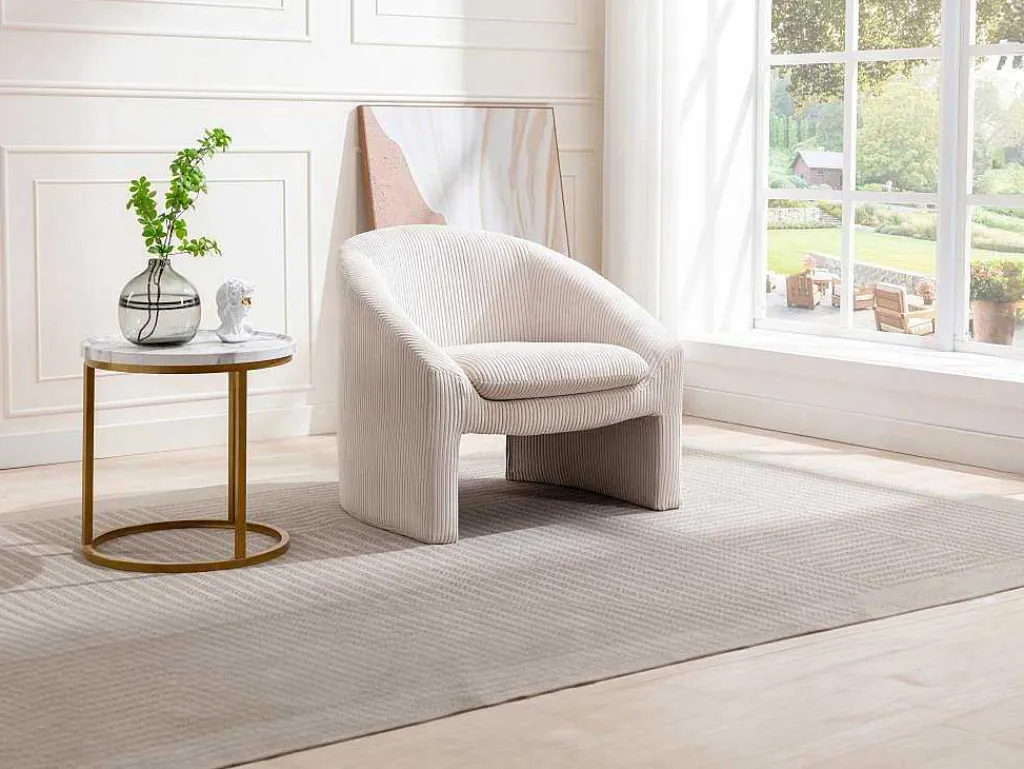 Fauteuil In Gebroken Wit Ribfluweel Ossana-Vente-unique Clearance