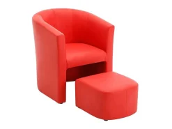 Fauteuil Met Holle Rugleuning En Poef In Rood Kunstleer Jovana-Vente-unique