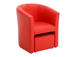 Fauteuil Met Holle Rugleuning En Poef In Rood Kunstleer Jovana-Vente-unique